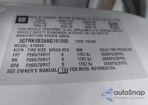 2010 GMC Sierra 1500 Sle from USA, damaged, VIN 3GTRKVE39AG161395